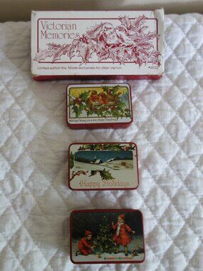 Vntg New 1981 Lillian Vernon Victorian Memories – Box of 3 Holiday metal tins